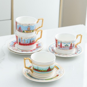 Juego de Taza y Platillo de Porcelana de Lujo con Asa Dorada, Diseño <span class=keywords><strong>del</strong></span> <span class=keywords><strong>Kremlin</strong></span> de Moscú, Taza de Cerámica para Té, Regalo para la Hora <span class=keywords><strong>del</strong></span> Té - Product Image 3