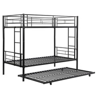 Lit superposé moderne noir en métal avec 2 échelles et barrières de sécurité, gain de place, pour garçons et filles, idéal pour hôpital, école, dortoir, sans sommier.