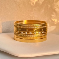 Brazalete de Zircón con Estrella Chapado en Oro de 18K para Mujer, Joyería de Verano 2026 Estilo INS, Pulseras Abiertas Apilables de Acero Inoxidable a Prueba de Agua con Circonita Cúbica