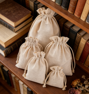 Custom Logo Organic Cotton Muslin Bags Shopping Pouch Canvas Drawstring Dust Bag for Handbag - Product Image 3