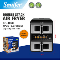 Freidora de Aire de Doble Recipiente Sonifer SF-1058, Cocina 2 Platos Simultáneamente, Gran Capacidad, Sin Aceite, Saludable, para la Cocina Familiar