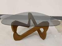 Table basse ronde moderne et créative en bois avec plateau en verre pour salon, design CBM compact