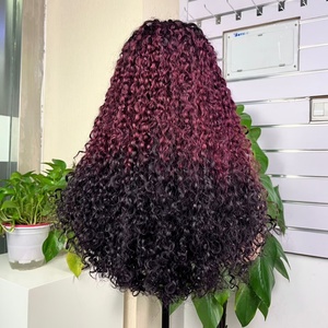 Super Double Drawn <b>Pixie</b> Curl <b>Wig</b> 100% Human Hair 5x5 Closure Wine Color <b>Pixie</b> Glueless <b>Wig</b> - Product Image 5