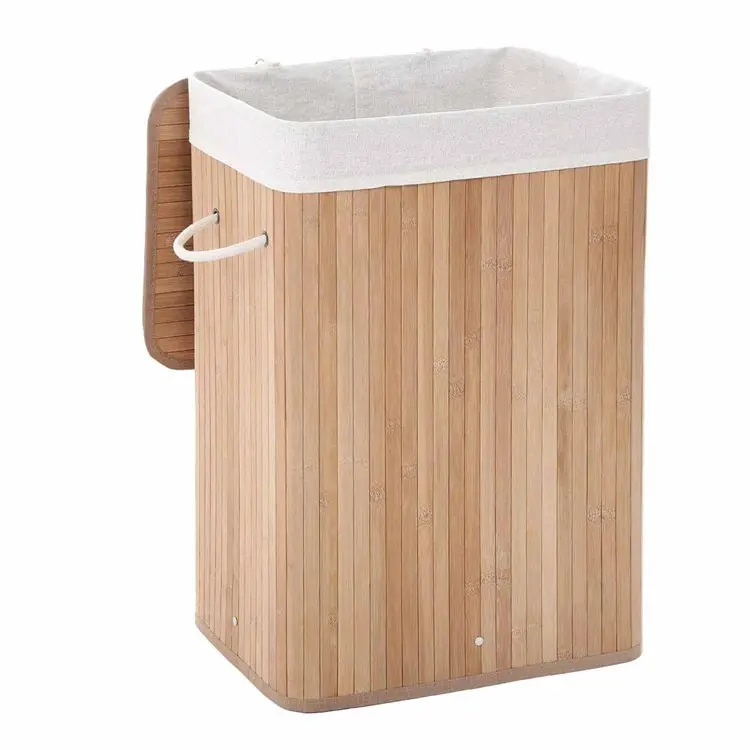 Cesto de almacenamiento plegable de bambú Natural, cesta de lavandería con forro lavable extraíble, 72L