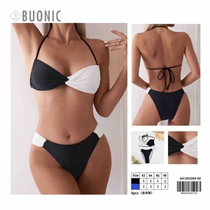 Set bikini da donna Buonic Top con scollo all'americana bianco e nero e slip a vita alta S01064-50 - Product Image 1