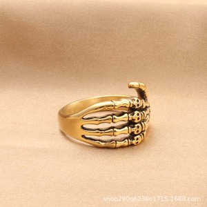 Skeleton Hand <b>Ring</b> Men's Retro Silver Tibetan Silver Casual Jewelry Punk Style - Product Image 3