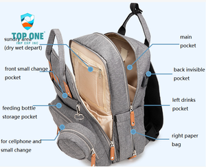 TopOne OEM Customized Logo Designer <b>Mum</b> Baby Care Bag Multi Function Care Baby Diaper Mummy Maternity Bag With Bottle Warmer - Product Image 4