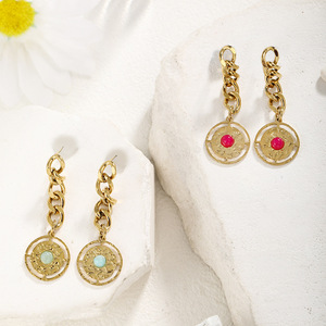 Pendientes geométricos de acero inoxidable con cadena cubana elegante Unisex, joyería al por mayor de moda larga chapada en oro minimalista - Product Image 4