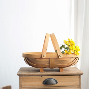 New Good Design Boat Shape Wooden <strong>Trug</strong> with Handle Wicker Rattan Bamboo Storage Bread Basket <strong>Plastic</strong> Boxed - Product Image 4