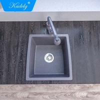 Évier de cuisine Kadelg sous plan, moderne, à cuve unique, en quartz, avec robinet à un trou, finition brossée, épaisseur 13 mm, homologué CE, modèle populaire 2023