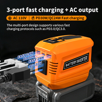 250W Taşınabilir Güç İnvertörü, De Walt 20V Pil ile Uyumlu, DC 18V'yi AC 110V'a Dönüştürür, AC Prizli, Çift USB-A, 400lm LED'li