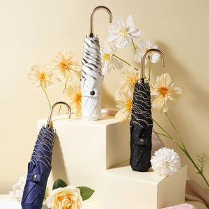 Japanese-Style 3 Fold Hook <b>Umbrella</b> <b>Windproof</b> Manual Ultra-Light Mini Black Coated Sunscreen Dual-Use Sun Rain Women's Parasol - Product Image 1