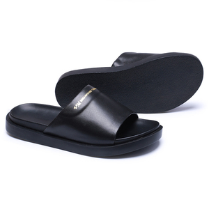 Tongs en cuir véritable pour hommes, collection été 2025, antidérapantes, <span class=keywords><strong>semelle</strong></span> souple, sandales de plage décontractées, claquettes d'extérieur, échantillon gratuit - Product Image 5