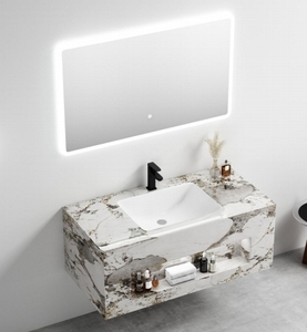 Mobile <span class=keywords><strong>Bagno</strong></span> Moderno Stile Europeo con Lavabo Singolo, Specchio LED, Resistente all'Acqua, Montaggio a Parete, Mobile <span class=keywords><strong>Bianco</strong></span> Dipinto a Mano - Product Image 6