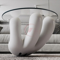 Table basse en fibre de verre avec plateau en verre, base sculpturale, table d'appoint ronde moderne, mobilier commercial sur mesure pour hôtel, hall, café, projet