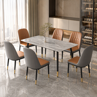Ensemble de table à manger en marbre de luxe moderne avec chaises rembourrées pour la maison, la cuisine, le restaurant, le bar, avec un design élégant en bois massif