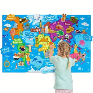 Bộ đồ chơi giáo dục mầm non, thảm chơi, bảng học tập, bộ đồ chơi bằng vải nỉ, bản đồ thế giới bằng vải nỉ với 44 điểm tham quan nổi tiếng thế giới - Product Image 1