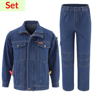 Conjunto de Ropa de Trabajo de Mezclilla Ignífuga con Certificación LANBO SEDEX para Primavera/Otoño, para Hombre, <span class=keywords><strong>Soldador</strong></span>, Anti-Escaldaduras, Multibolsillos, Grueso - Product Image 1