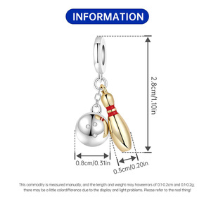 White brass bowling <b>ball</b> pendant, unique, stylish, versatile DIY <b>bracelet</b>, accessory for women - Product Image 3