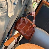 Tas Boston Kulit Asli Vintage Mewah untuk Wanita, Tas Tangan Pegangan Atas Retro Kulit Sapi, Tas Selempang Bahu Wanita Desainer