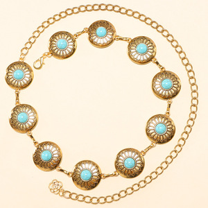 Cadena de Cintura con Flores Turquesa Doradas, Aleación de Zinc, Estilo Étnico, Cadena Corporal para Uso Diario - Product Image 4