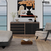 NORYA Meuble de rangement de luxe moderne en hêtre européen massif avec finition carbonisée, 4 tiroirs pour chambre et salon, mobilier de maison