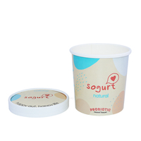 Gobelets en papier ronds de 16 oz avec couvercles, impression de logo personnalisée, qualité alimentaire, halal, congelables, pour yaourts, desserts et glaces.