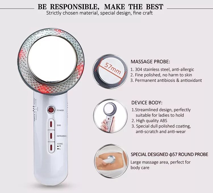 Ultrasonic 3 In 1 Body Massager Galvanic EMS Fat Burner Cellulite Skin Care Infrared Fat Removal Therapy Beauty Slimming