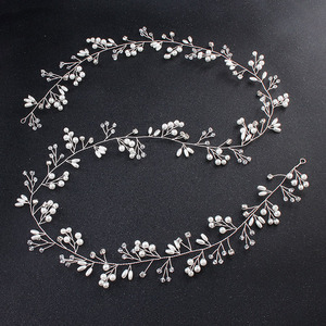 Wholesale Sparkling Handcrafted Metal Gold/Silver/Rose Gold Plated One Meter <strong>Bridal</strong> <strong>Hair</strong> <strong>Band</strong> 1m Long Vine Pearl Headpieces - Product Image 4
