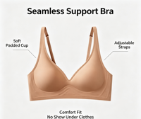 Soutien-gorge sans coutures à bonnets rembourrés souples, bretelles réglables, en tissu nylon, ajustement confortable, invisible sous les vêtements