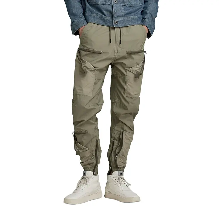 Zipper pockets detail men trousers custom drawstring waist mens cargo pants casual fashion clothing