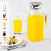 68oz Wadah Penyimpanan Kulkas Bentuk Persegi Minimalis Modern, Botol Kaca, Teko, Pitcher dengan Tutup