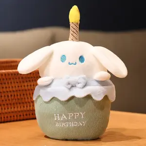 Cartoon Stuffed Animal Plush Singing Light Up Plush Toys Birthday Cake Shape Musical Candles Plush Dolls