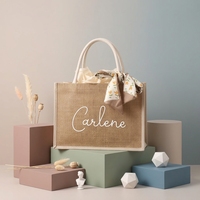 Sac fourre-tout en lin et jute personnalisé, imprimé, pour mariage, shopping, cadeau, respectueux de l'environnement, réutilisable