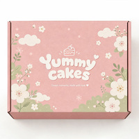 Boîte en carton ondulé personnalisée certifiée FSC, imprimée de fleurs rose clair, boîte à gâteaux personnalisée avec logo de boulangerie, boîte à cadeaux pour aliments sucrés, boîte d'expédition