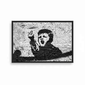 Banksy Boy Glass Decor Print: Modern Street Art Canvas for Room,<b>BLACK</b> <b>FRAMED</b> CANVAS - Product Image 2