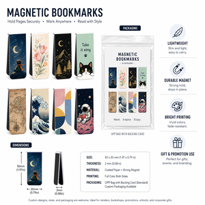 Segnalibri Magnetici Personalizzati con Logo, Ecologici, Flessibili, con Motivi Floreali, <span class=keywords><strong>Notte</strong></span> <span class=keywords><strong>Stellata</strong></span>, Marmo e Geometrici, per Scuola, Lettura e Regalo - Product Image 6