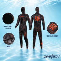 DIVESTAR 3mm Kamuflase Wetsuit Spearfishing Dua Bagian Berkerudung OEM Logo Kustom Setelan Neoprena Camo untuk Pria