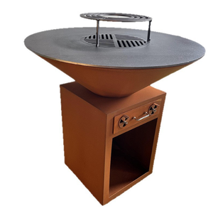 Barbecue a legna in acciaio Corten, braciere da esterno con griglia di cottura, stufa riscaldante in metallo effetto ruggine per patio e campeggio - Product Image 2