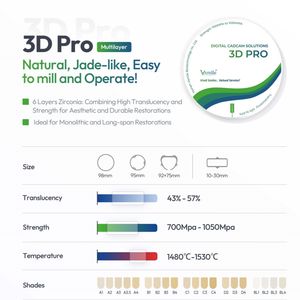 Blocchi di <span class=keywords><strong>Zirconia</strong></span> 3Dpro multistrato 98mm sistema aperto per laboratorio odontoiatrico CAD/CAM 16 colore e colore sbiancante - Product Image 2