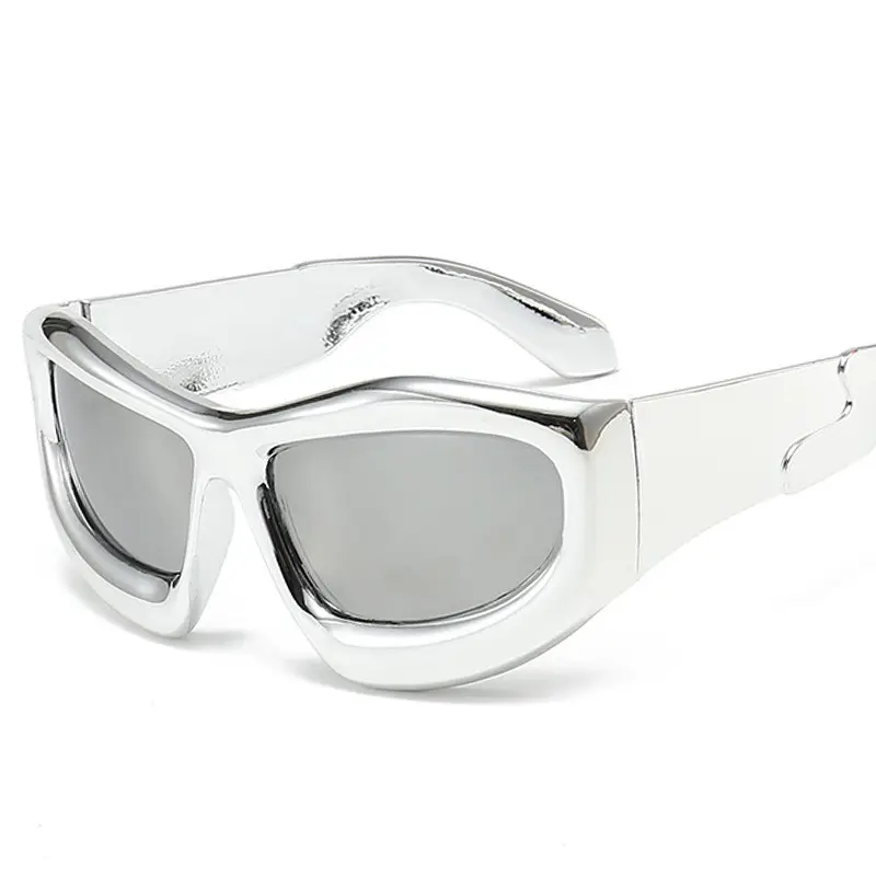 แว่นกันแดดแฟชั่นแนวสปอร์ตสำหรับผู้หญิงผู้ชาย Y2k เงินแว่นตา UV400ทันสมัย