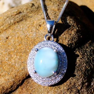 Alta calidad hermosa 2.0ct azul Natural Larimar anillo, colgante de joyería de plata natural larimar colgante/larimar República Dominicana - Product Image 4