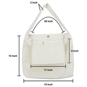 Sacs fourre-tout en toile réutilisables à bandoulière avec logo personnalisé imprimé, sac fourre-tout en toile à bandoulière avec poche et fermeture éclair - Product Image 4