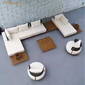 FERA extérieur grand canapé modulaire ensemble étanche teck bois rotin tissé canapé Design pour balcon - Product Image 1
