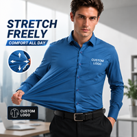 Kemeja Kerja Pria Grosir Anti Kusut Bahan Stretch Bernapas, Pakaian Kantor OEM Logo Kustom Pesanan Massal Kemeja Bisnis
