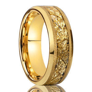 Nouvelle Bague en Tungstène en Or Jaune 18 carats Bijoux de Mode Sablée 8mm, Bague en Tungstène Or Saoudien Bijoux avec Incrustation de Feuilles d'Or - Product Image 1