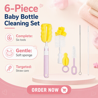 Ensemble de brosses de nettoyage pour biberons, 6 pièces, éponge et nylon, nettoyeur de tétines et de pailles, fournitures de nettoyage pour la vente en gros aux entreprises