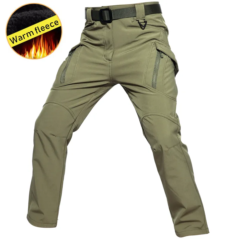 Cargo Pants Outdoor Winter Warm Fleece Men Cargo Trousers Waterproof Softshell IX9 Tactical Pants