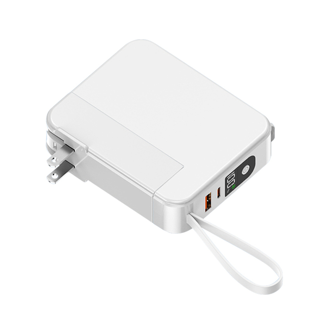 Pocket Portable 3 in 1 Wall Plug Charger Power Bank PD 22.5W Fast Charge Built-In Cable 10000mAh Power Station Holder