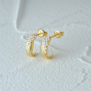 Boucles d'oreilles CANNER en or vermeil 18 carats, bijoux en argent sterling 925, boucles d'oreilles à clous en zircon en forme de C pour femmes - Product Image 2